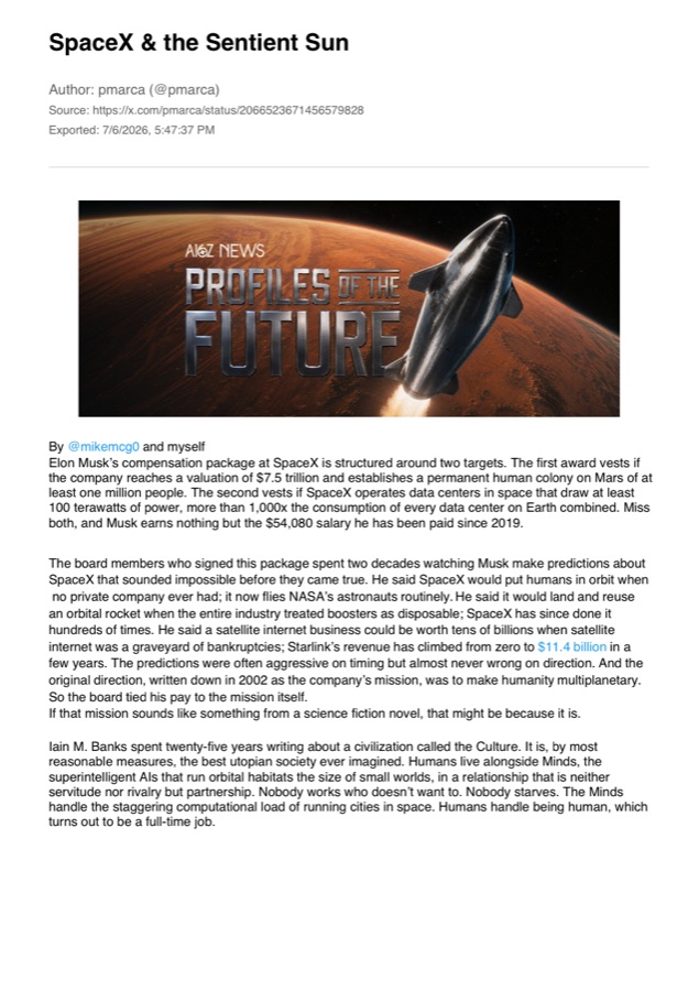 First page of an X article exported to PDF, with title, author, source link, and cover image