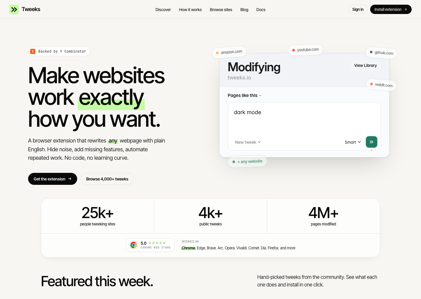 The new Tweeks landing page